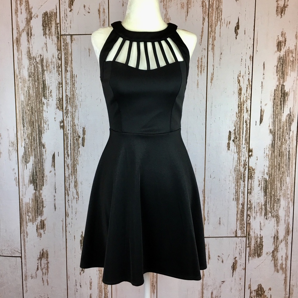 3 Pink Hearts Black Fit and Flare Scuba in size SM